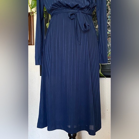 VTG Sheer Polyester Blue Dress. S/M. Belt. Elastic Waist. Tagless. - Picture 2 of 16